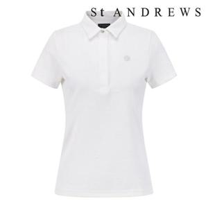 세인트앤드류스  (821E2TSA22WH) 여성 별 심볼 엠보 패턴 칼라 반팔 티셔츠
