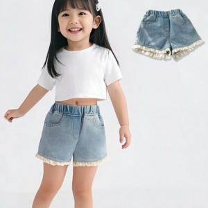 [조이멀티][조이멀티] 레이스데님 여아동 밴딩반바지 205812