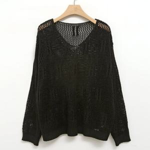 [샵앤][샵앤] 여성 U넥 그물 망사 긴팔 니트 티셔츠 DGB-WKN-446