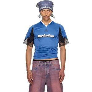 마틴로즈 티셔츠 SSENSE 익스클루시브 블루 레이스 트리밍 풋볼 저지 탑 252892M213002