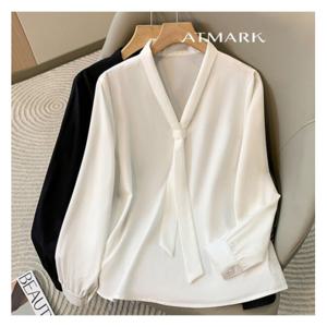 [앳마크]ATMARK (77까지)미니멀롱타이블라우스_AA51BL018G