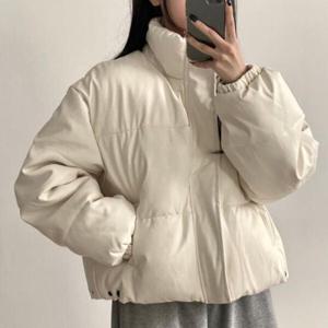 아트박스/라이니 하이넥 레더힙 크롭 숏 패딩 자켓 ou-4106c