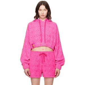 베르사체 후드 핑크 아이 러브 바로크 크롭 후디 252404F097000