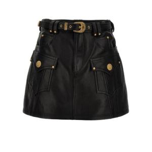 Balmain 웨스턴 가죽 A라인 스커트 CF1LA356LC62 0PA TP942664822