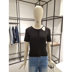 페이지플린  (F5BKN404) 라운드넥 트임 골지 반팔 니트