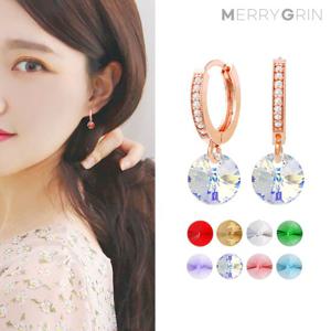 [메리그린] 크리스탈 큐빅 원터치 귀걸이 14K 골드핀 로즈골드