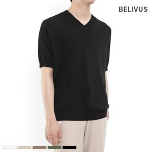 빌리버스 남성 반팔 브이넥 여름 니트 무지 티셔츠 BRE027