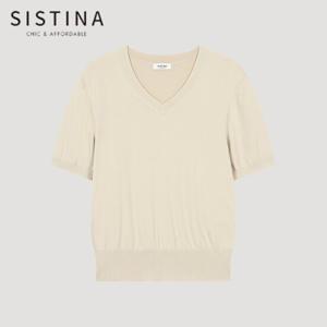 [SISTINA] 인기 데일리 브이넥 반팔 니트_ASKPOO21630_LB