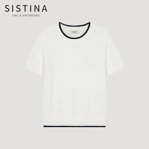 [SISTINA] 인기 로고 넥 배색 반팔 니트_ASKPOO21560_IV