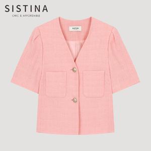 [SISTINA] 인기 트위드 브이넥 크롭 자켓_AWWJKO21070_PI