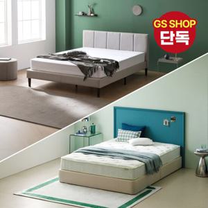 [지누스침대][Q] 매든 헤드보드 라이트그레이 침대SET / 그린티 에어 하이브리드 25cm 침대 세트 프레임 퀸