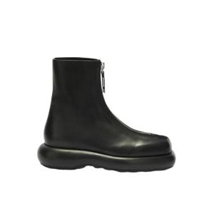 질 샌더 지퍼 클로저 카프 레더 앵클 부츠 블랙 J15WU0049-P4942-001