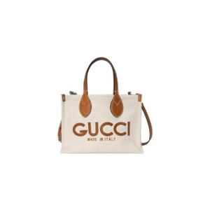 구찌 미니 토트백 프린트 코튼 리넨 캔버스 베이지 라이트 브라운 772144-FACUL-8451