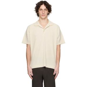 25 SS Homme Plisse Issey Miyake 남성 오프 화이트 먼슬리 컬러 메이 폴로 셔츠 252729M212004