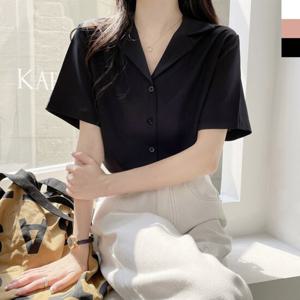 샵앤) 여성 찰랑 실키 카라 반팔 블라우스 WDM-WBL-KSS1068