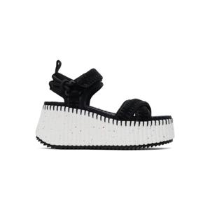 25 SS 끌로에 여성 블랙 나마 웨지 힐 샌들 251338F124002
