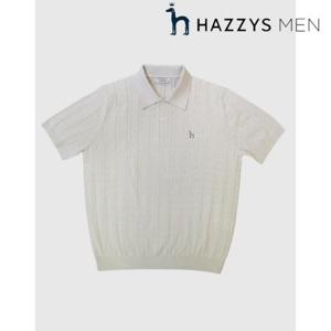헤지스 남성 (HZSW5B553I1)  25SS  아이코닉  아이보리 케이블 반팔 카라 니트