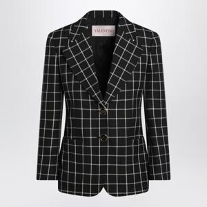 발렌티노 블랙 아이보리 체크 싱글브레스트 재킷 6B3CE41092W 0