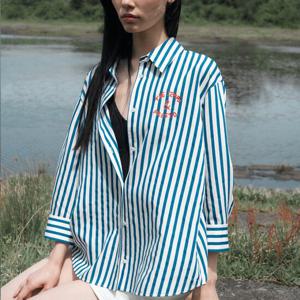 [쥬크]블루 스트라이프 벨티드 셔츠_Z252MSC033