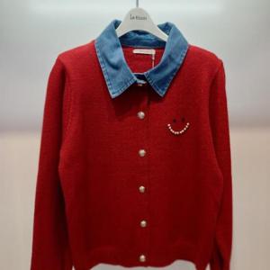 Latium HC06 데님 카라 배색 깔끔하고 색상 예쁜 진주스마일 앞오픈 니트티형 무지 가디건 T2441cd02R
