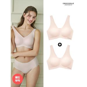 [크로커다일 이너웨어]라이크라 쉘론 몰드부착 런닝형 감탄브라 2종 라이트베이지+라이트베이지 CDWBR5M1