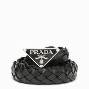PRADA 블랙 로고 짠 가죽 벨트 2CS1142A7P/XG_PRADA-F0002