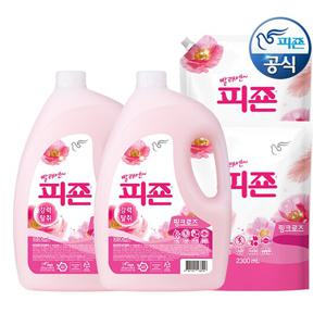 피죤 섬유유연제 핑크로즈 3.1L 용기 x 2개+2.3L 리필 x 2개