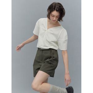 [뷰어] 여성 앞꼬임 하프 슬리브 블라우스 ZNWSP401_IV