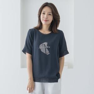 엄마옷 마담4060 크루망사배색티셔츠 여성반팔 -ZTE2506021-
