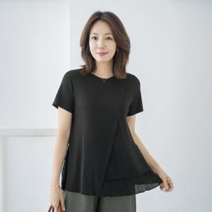 엄마옷 마담4060 체크배색이중티셔츠 여성반팔 -ZTE2506023-