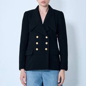 25 SS 끌로에 클래식 칼라 실크 리닝 울 더블 브레스트 피코트 블랙 CH25AVE22935001