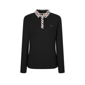 닥스 골프 여성 24FW 스테디셀러체크 카라 레터링 긴팔폴로티셔츠 (BLACK) WNTS4D750BK