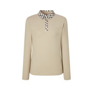 닥스 골프 여성 24FW 스테디셀러체크 카라 레터링 긴팔폴로티셔츠 (BEIGE) WNTS4D750I2