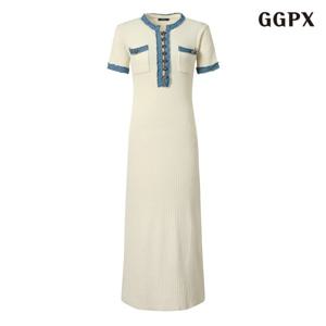 [GGPX]데님배색니트 롱 원피스 (GPBOW068D)