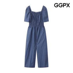 [GGPX] 허리 더블 밴딩 스퀘어넥 데님 점프수트 (GP6OP026F)
