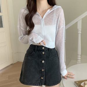 샵앤) 여성 레이어드 크롭 시스루 집업 후드 가디건 CHA-WCD-20364-멜란지그레이