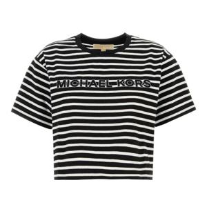 마이클코어스 자수 크롭 스트라이프 티셔츠 MT551R9HM7 BLACK