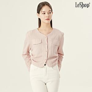 [르샵]페이크 포켓 V넥 셔링 긴팔 블라우스 (DO1BA039A)