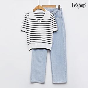 [르샵]트임 카라넥 배색 스트라이프 반팔 니트 (DO1KT045A)