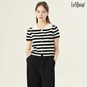 [르샵]카라 트임 스트라이프 비스코스 반팔 니트 (DO1KT053A)