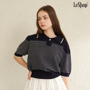 [르샵]카라넥 버튼 다운 스트라이프 배색 반팔 니트 (DP1KT010A
