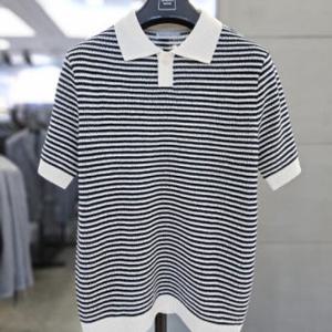 [바쏘]여름 단가라 네이비 PK 반팔 니트 티셔츠 WSAFZ2WT35A