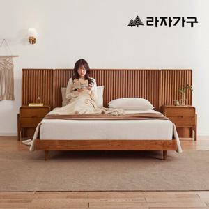 라자가구 린네 템바보드 양면 헤드 원목 침대 프레임 라지킹 LK + 협탁2