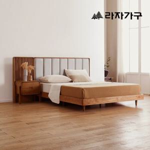 라자가구 린네 템바보드 양면 헤드 원목 침대 프레임 킹 K + 협탁2