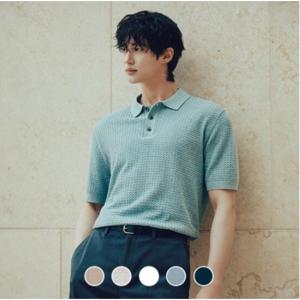 [지오다노]남자 여름 쿨 꽈배기 폴로넥 반팔 니트 055532
