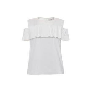 [SATIN] 오프숄더 프릴 배색 블라우스 S242P202
