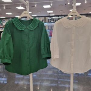 라티움 HC34 여름 국내생산 이중레이스카라 얇고 가벼운 6부소매  블라우스 T2523Bl12