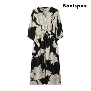 보니스팍스  빅 플라워 프린팅 랩 쉬폰 원피스 (XP5OP021M0)