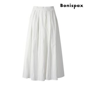 보니스팍스  린넨 핀턱 백 밴딩 롱 스커트 (XP6SK004M0)