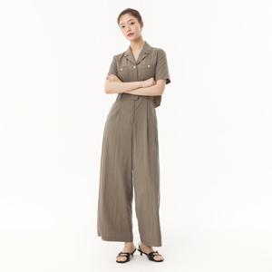 플라스틱아일랜드  (PR2WP566) 오픈카라 반팔 점프수트 팬츠